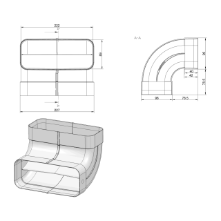 Elica - Lapos csatorna sarok - függőleges fekete 227x94 mm