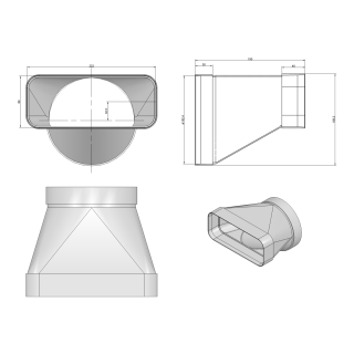 Elica - Cső-lapos csatorna átalakító ø150 - 227X94 mm