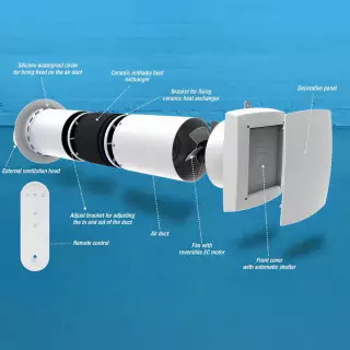 HOLTOP/AIRWOODS AV-TTW6-W egyhelyiséges hővisszanyerős szellőztető automata zsaluval